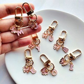 1 Móc Khóa Hợp Kim Mặt Dây Chuyền Bướm Hồng Chữ Cái Tiếng Anh Mặt Dây Chuyền A-Z