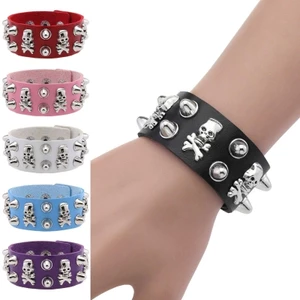 Vòng tay Gothic GODD Unisex với Punk lấy cảm hứng từ đầu lâu quyến rũ và chất liệu PU chắc chắn cho trang phục buổi hòa nhạc