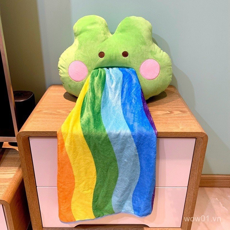 Mới Rainbow Ếch Hai Trong Một Gối Chăn Sang Trọng Gối Ếch Gối Chăn Xe Ngủ Có Thể in logo