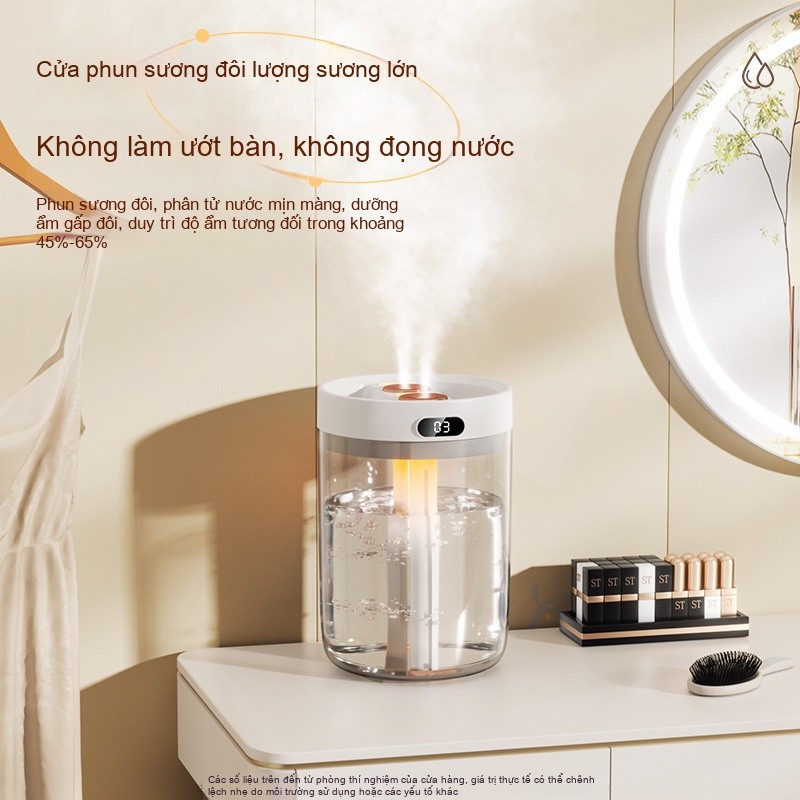 Máy phun sương tạo ẩm dung tích lớn, 2 vòi phun, công nghệ siêu âm không ồn, kết nối USB - Lọc sạch không khí gia đình