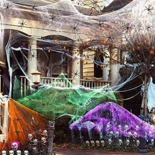 Trang trí kinh dị Halloween Spider Web - Bộ mạng nhện nhân tạo thực tế - Đạo cụ ngôi nhà ma ám & Phụ kiện cảnh tiệc tại nhà