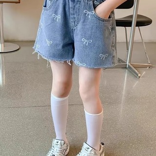 Quần short jean bé gái thêu nơ – Cạp chun dễ mặc, kiểu dáng xòe thoải mái thời trang mùa hè
