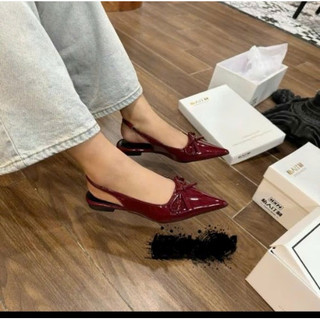 (LÙI SIZE) Rosa -  Giày bệt nữ công sở mũi nhọn chất  bóng mềm có nơ xinh đi làm, đi học, đi chơi SD-0348