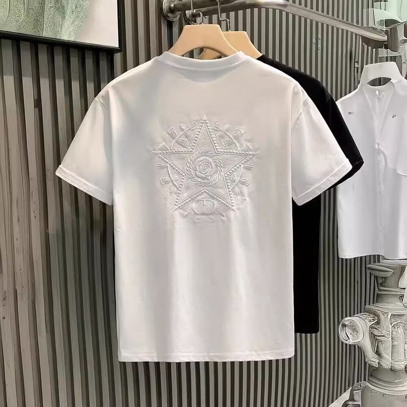 Áo thun nam cổ tròn thêu mùa hè VG Áo thun ngắn tay thông thường