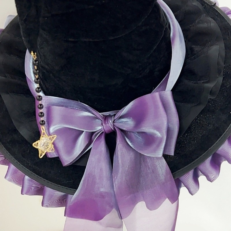 Wellb Halloween Mũ Phù Thủy Mũ Phù Thủy Cho Nữ Cô Gái Phù Thủy Cosplay Trang Phục Phụ Kiện Nơ Thiết Kế Mũ Nhọn Gif