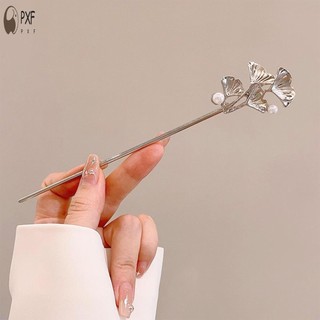 Kẹp tóc nữ với thiết kế đơn giản phong cách Trung Hoa từ ngọc trai và lá bạch quả, phù hợp cho sườn xám Hanfu hay tiệc cưới.