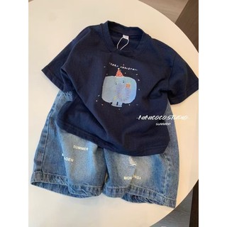 Áo thun trẻ em in hình hoạt hình mùa hè 100% Cotton tay ngắn dáng rộng cho bé Áo thun thoải mái