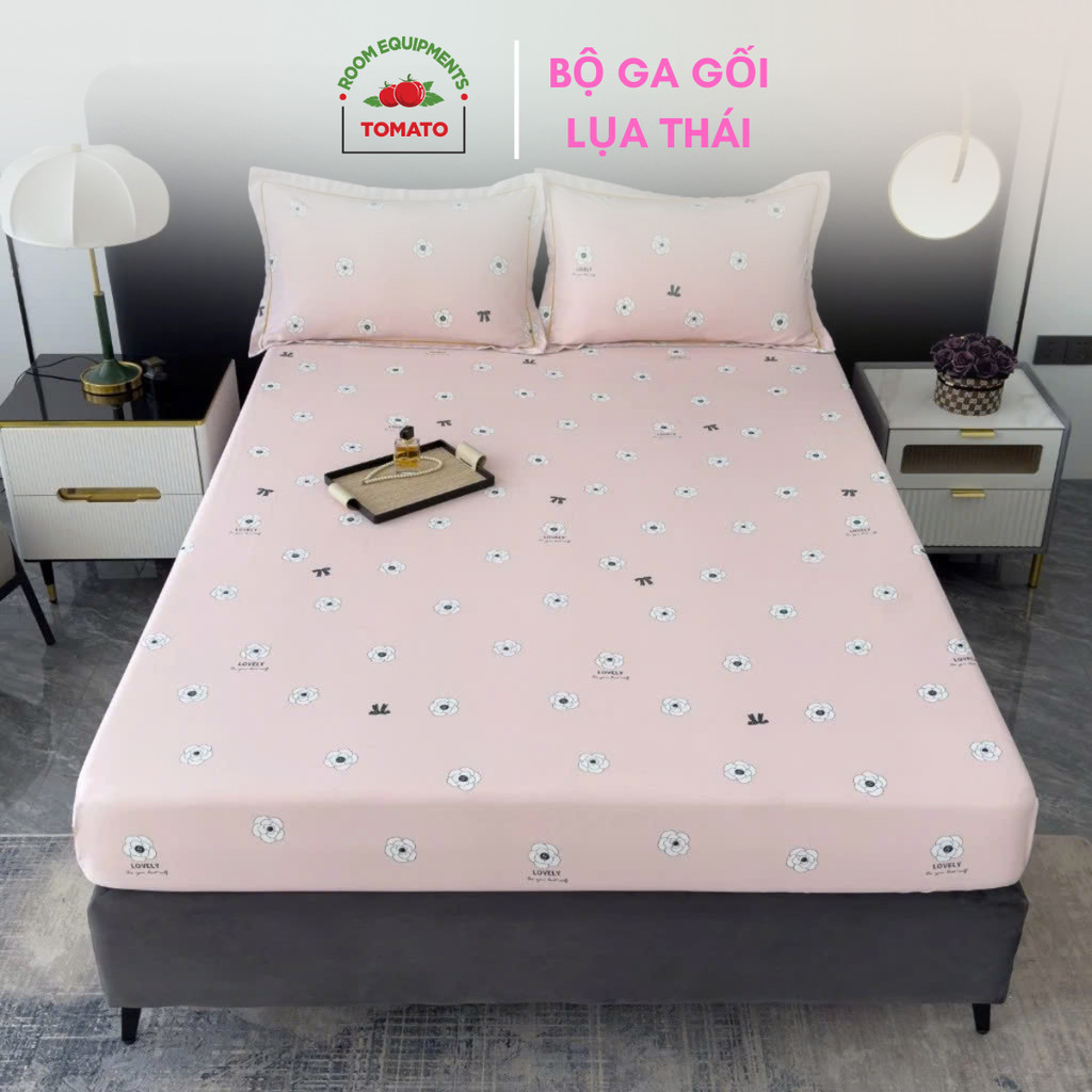Bộ Ga Gối Lụa Thái 3 Món 1 Ga Họa Tiết + 2 Vỏ Gối Nằm (KHÔNG CHĂN) Tomato Bedding Bộ Ga Giường Lụa Thái Mềm, Mịn, Mát