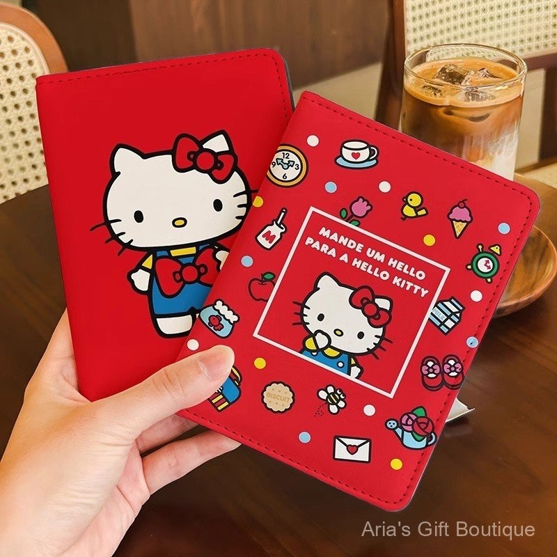 [Aria] Hộp đựng hộ chiếu hoạt hình Sanrio Hello Kitty Hộp đựng tài liệu Hộp bảo vệ Hộp đựng thẻ đa chức năng Du lịch nước ngoài Lưu trữ di động