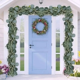 ASDFGER Cây bạch đàn giả, lá bạch đàn treo tường, vòng hoa xanh nhân tạo trang trí vòm đám cưới