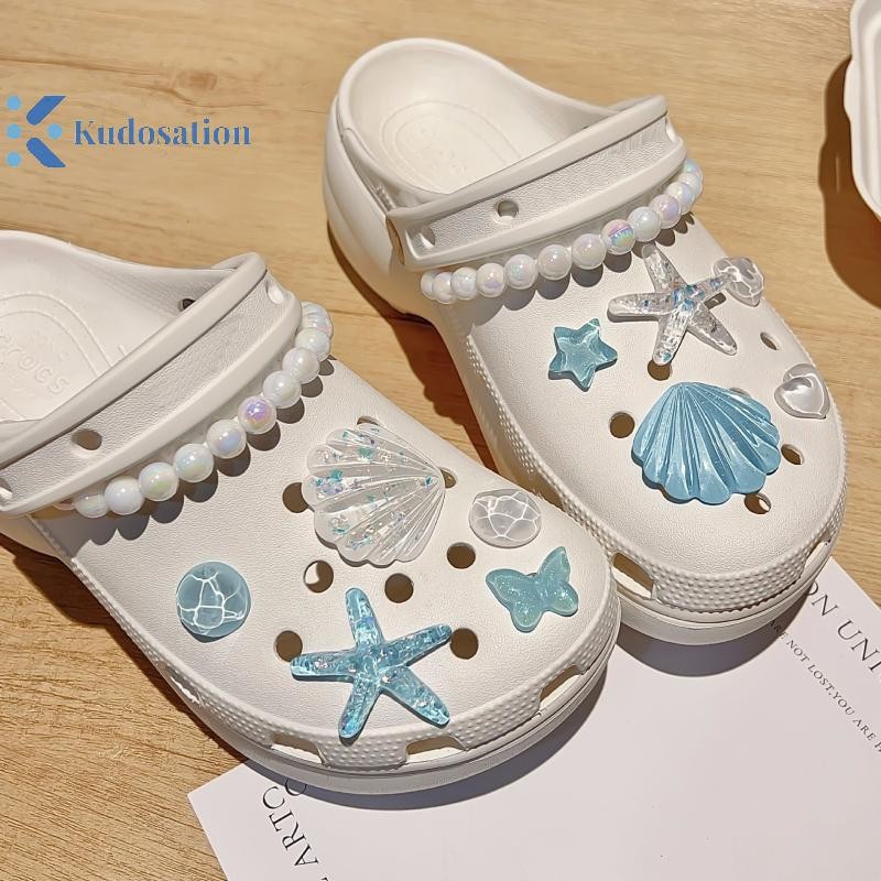 Kudosation 1 Bộ DIY Tắc Sandal Sân Vườn Giày Trang Trí Dễ Thương Sao Biển Nhựa Giày Quyến Rũ Phụ Kiện Khóa Chân Bé Gái Nữ Quà Tặng