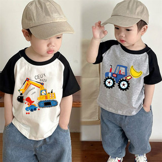 Mùa Hè Cotton Nguyên Chất Bé Trai Màu Sắc Tương Phản Áo Thun Tay Ngắn Trẻ Em Hoạt Hình In Hình Cho Bé Trung Nhỏ Trẻ Em Nửa Tay Top
