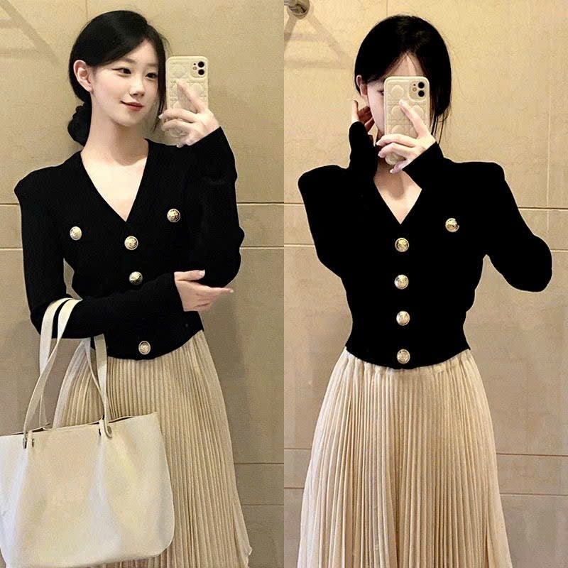 Set bộ 2 món áo len cardigan phối chân váy dáng dài phong cách tiểu thư nhẹ nhàng hàng QCCC BA SP366