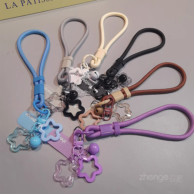 Phụ Kiện Điện Thoại Di Động Phong Cách Mới Điện Thoại Dây Đeo Cổ Tay Có Thể Điều Chỉnh Dây Treo Ngôi Sao Chuông Ngắn Mặt Dây Chuyền Dệt Di Động Ngoài Trời Đa Năng