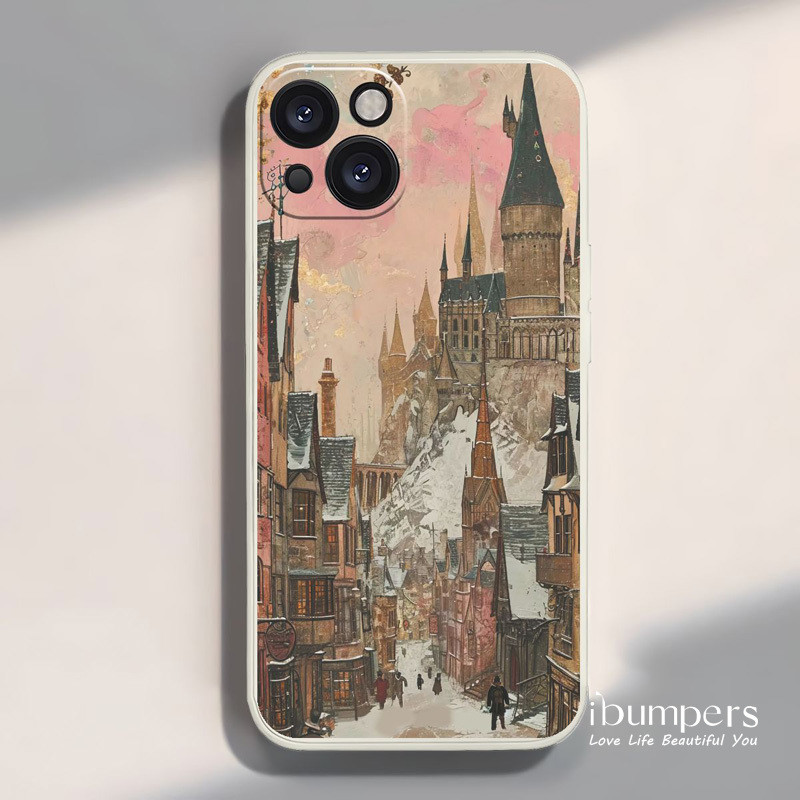 ibumpers Ốp Điện Thoại iPhone Harry Potter Hogwarts & Diagon Alley Hoa Văn Cảnh Mùa Đông Cho IPhone 16 15 14 12 13 11 Pro Max IP 7 8 Plus X XS XR Ốp Lưng Silicon Mềm Chống Sốc