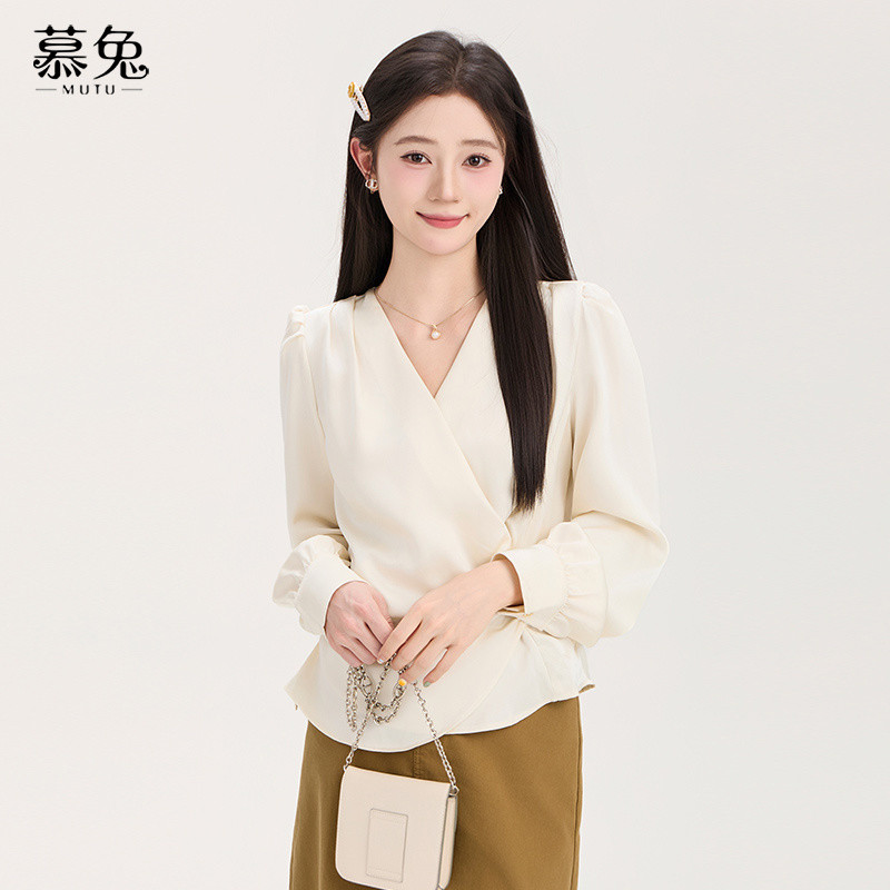 Mutu Áo Sơ Mi Nữ Phong Cách Pháp Cổ Chữ V, Form Slim-Fit, Mùa Hè Mỏng và Cao Cấp