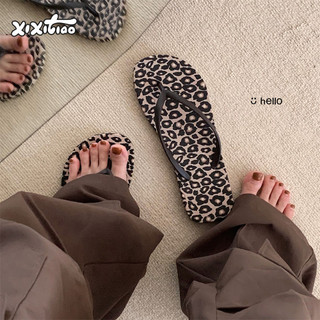 Xixitiao Flip-Flops Nữ Đi Biển Kỳ Nghỉ Châu Âu Phong Cách Mỹ Da Báo Độc Đáo Mùa Hè Mặc Ngoài