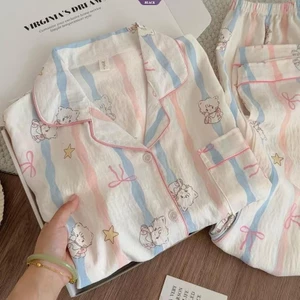 Bộ đồ ngủ nữ Mico cầu vồng dễ thương, dài tay, phong cách Nhật Bản, thích hợp mặc nhà, xuân thu, cho sinh viên [BL]