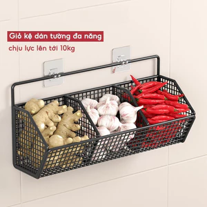 Kệ Đựng Gia Vị Hành Tỏi Dán Tường Giá Đựng Đồ Nhà Bếp Có Ngăn Gắn Tường Chịu Tải 10Kg