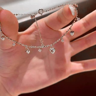 Vòng tay nữ vàng trái tim kim cương mặt dây chuyền có thể điều chỉnh ngọt ngào và thanh lịch