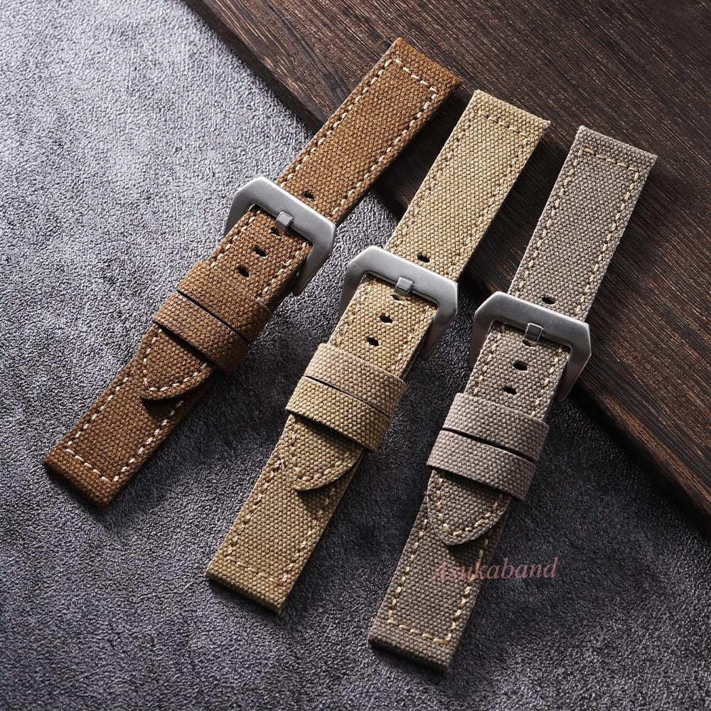 Vintage Vải Da Dây Đeo Đồng Hồ 20mm 22mm 24mm Flax Nylon Chính Hãng Da Bò Đồng Hồ Vòng Tay Dành Cho Nam Nữ Vải Đen Dây Đeo Đồng Hồ Đa Năng Thay Thế
