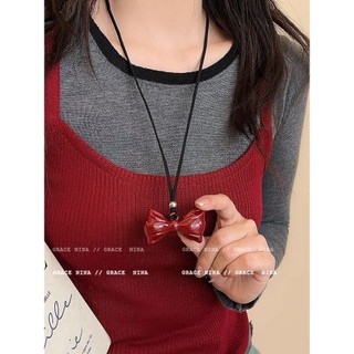 Vòng cổ Ankela đỏ nơ tình yêu, dây sáp đen điều chỉnh được, style Hàn Quốc