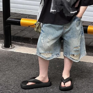 JD10- Quần Jean Đùi Rách Bé Trai Size 12 ~60kg) | Quần Short Jean Trẻ Em Màu Xanh Cực Chất