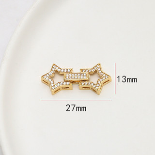 Đồng mạ vàng thật dát Zirconium da báo OTT khóa đôi giữ màu Kết nối khóa diy trang sức thủ công vòng cổ vòng tay khóa đuôi