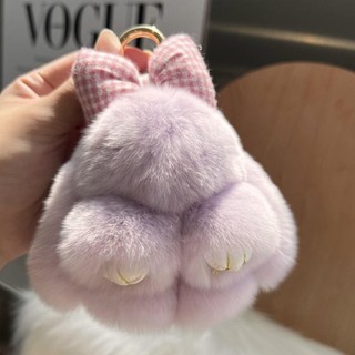 MODOMINO Pompoms Bow Rabbit Mặt dây chuyền, Treo trang trí Móc khóa búp bê thỏ lông tơ sang trọng, Búp bê nhồi bông dễ thương Phim hoạt hình Túi móc khóa ô tô Phụ kiện