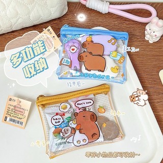 Túi Lưới Mini Đa Năng Capybara Hoạt Hình Dễ Thương Nhựa PVC Trong Suốt, Mặt Lưng Lưới
