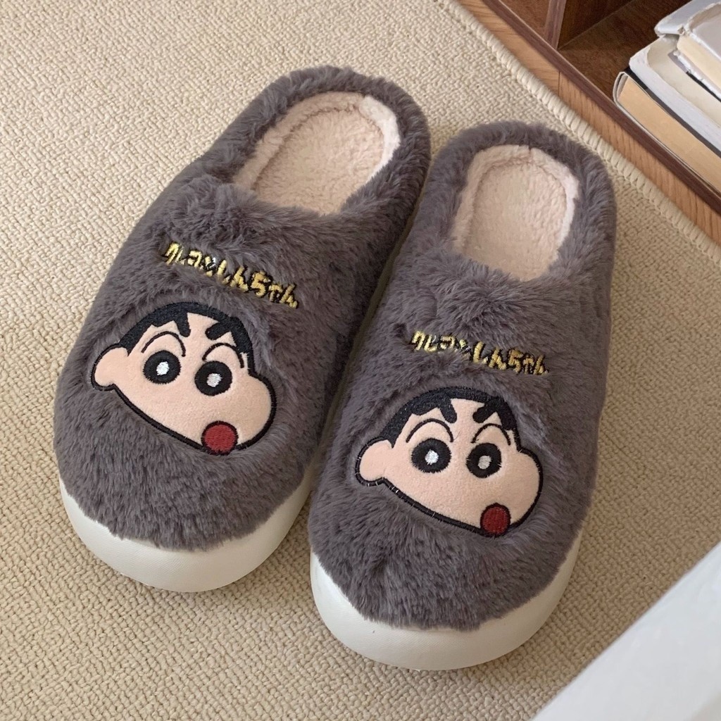 Xixitiao Dép Gia Vị Giày Trong Nhà Ấm Sang Trọng Dễ Thương Crayon Shin-Chan Đế Mềm Thu Đông Baotou Cotton