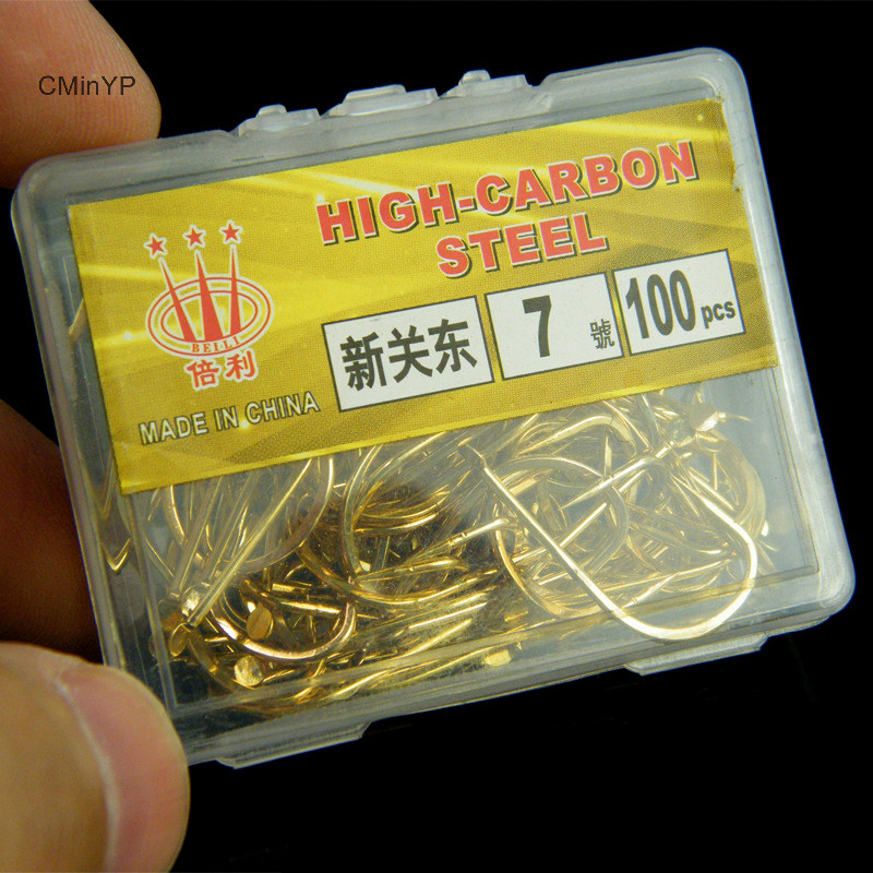 Cminyp 100 Chiếc Mới Kanto Barbless Vàng Cá Móc Chân Dài Đen Hố Cá Chép Và Cá Chép Dụng Cụ Câu Cá Vinh Quang