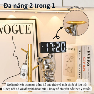Gấu Bê Khay Ống Heo Đa Năng MYD.23 & Đồng Hồ LED Báo Thức, Trang Trí Phòng Ngủ