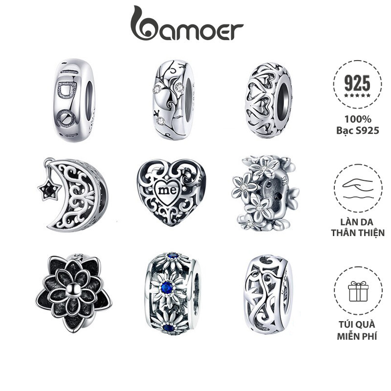 Hạt charm BAMOER SCC1938 bạc 925 kiểu dáng đa dạng tuỳ chọn làm đồ trang sức thủ công cho nữ