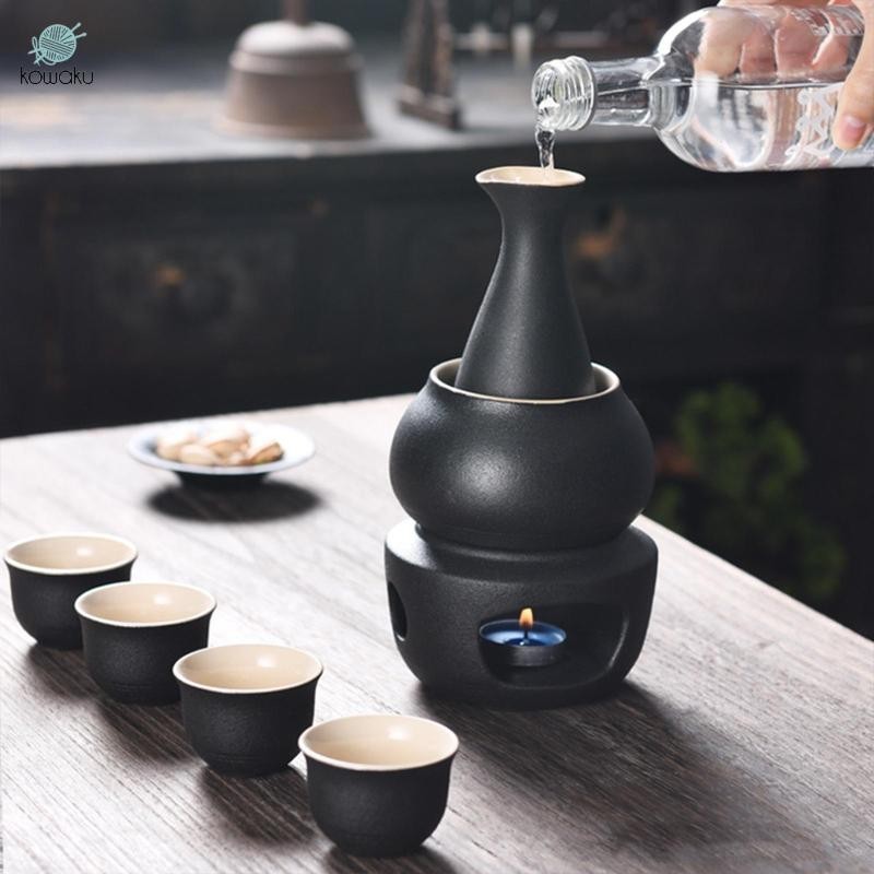 Bộ Sake kèm nồi hâm nóng 4 cốc Bát sưởi ấm sáng tạo