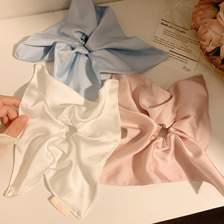 Khăn vuông satin trắng phong cách Hàn Quốc cỡ lớn phụ kiện tóc cao cấp dành cho nữ