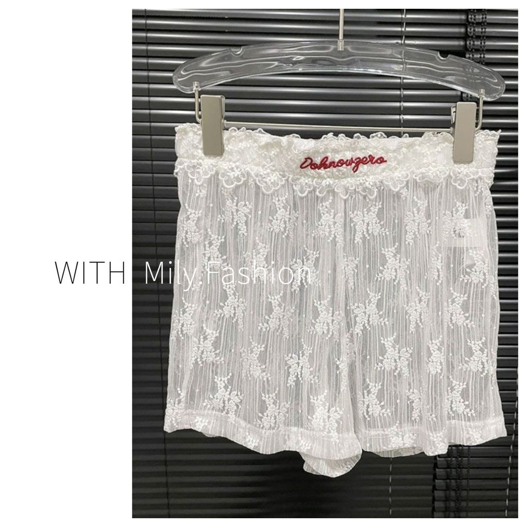 Quần short ren Milyfashion Lớp trắng mỏng hơn Nhìn chữ a Cơ sở Y2K gợi cảm