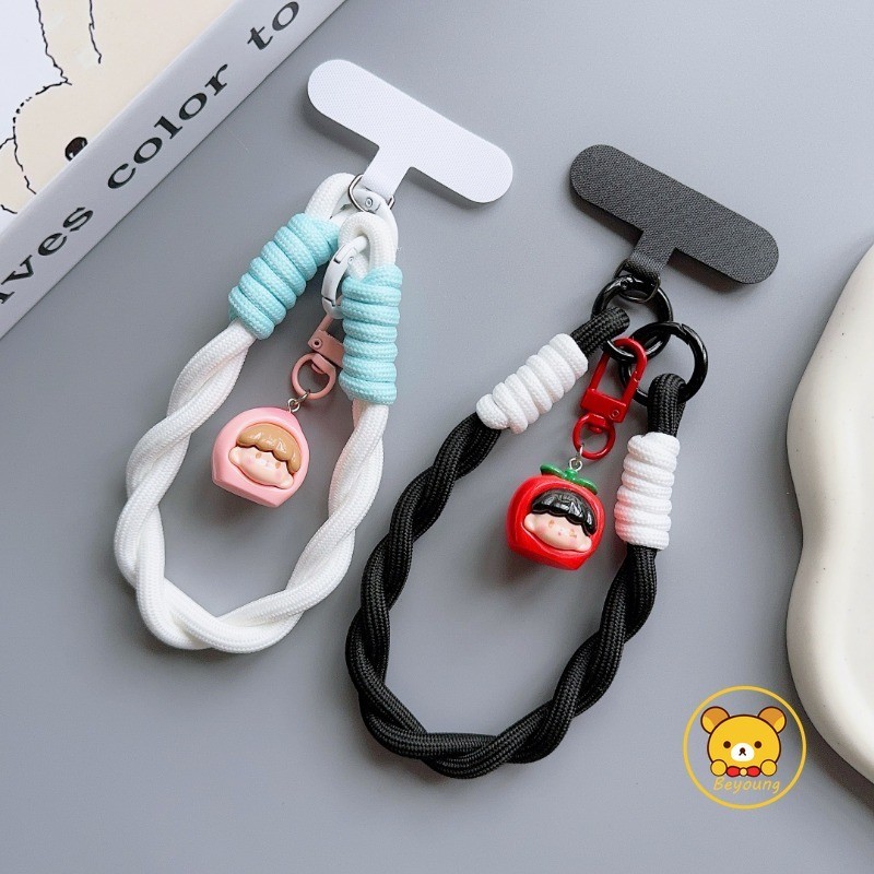 Dây buộc ngắn nhiều màu xoắn cổ tay, mặt hoạt hình cô gái trái cây, chống thất lạc, chống rơi, cá tính, vỏ điện thoại di động