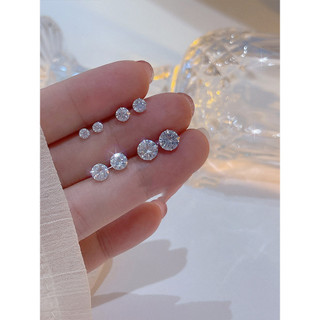 S925 Bạc 3mm4mm Zircon Bông Tai Thời Trang Đơn Giản Bông Tai Trang Sức Nam Nữ Sinh Quà Tặng