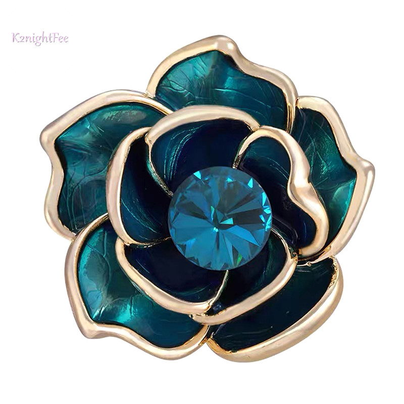 K2nightfee Xanh Kim Cương Giả Hoa Camellia Trâm Cài Cho Nữ Men Pin Thanh Lịch Ve Áo Chân VN