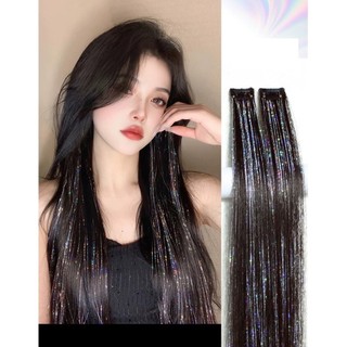 Thẻ Đơn Kim Tuyến, Tóc Giả Kẹp Thẳng Mix Kim Tuyến Lấp Lánh Chịu Nhiệt HaminStore