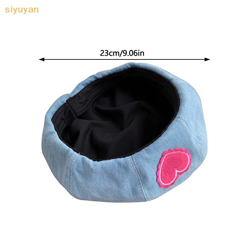Siyuyan Thường Ngày Màu Hồng Tình Yêu Denim Mũ Nồi Nữ Xuân Hè Thể Hiện Mặt Đa Năng Retro Họa Sĩ Mũ Nồi Nhật Bản Mũ Newsboy Mũ VN