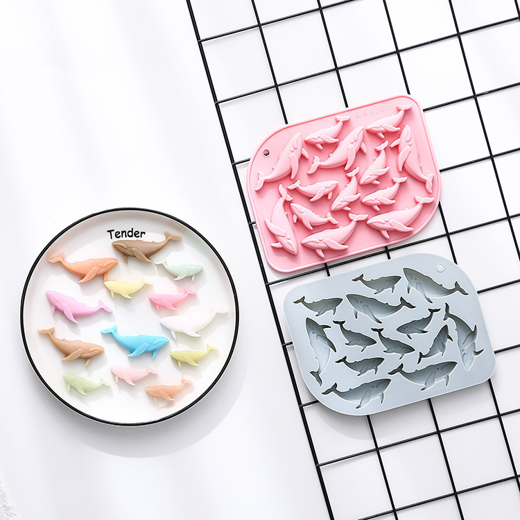 13 Khoang Hình Cá Voi Khuôn Silicon Làm Đá/Socola/Bánh Trang Trí Cho Bé, Dụng Cụ DIY Nướng Bánh