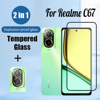 Kính cường lực bảo vệ màn hình Realme C67 2 trong 1 cho Realme Note 50 C63 C51 C67 C65 C55 C53 C35 C33 C30 C30 4G 9D Phim bảo vệ kính & Phim ống kính máy ảnh