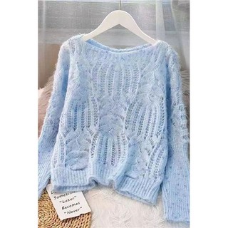 24.8.20 Phong Cách Lười Xanh Mohair Áo Len Nữ Chui Đầu Rời Thu Đông Retro Xoắn Rỗng Đan Áo Len Top Ngắn Lười Phong Cách Xanh Mohair Áo Len Nữ Áo Chui Đầu Rời Mùa Thu Retro Xoắn Rỗng Dệt Kim Áo Len Top Phong Cách Ngắn