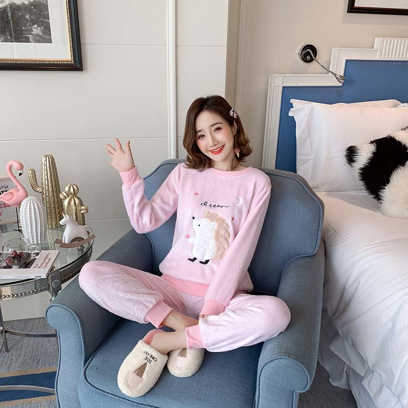 Bộ Đồ Ngủ Thu Đông Nữ Dày Học Sinh 2022 Mới Mèo Con Mặc Flannel Dễ Thương Ở Nhà Phù Hợp Với
