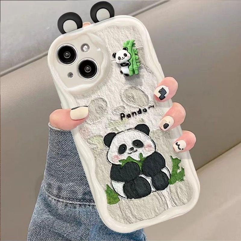 Vỏ búp bê gấu trúc tai 3D cho Samsung Galaxy S24 S23 S22 S21 Plus Ultra S23FE S21FE S20FE A12 Vỏ điện thoại hình kem hoạt hình trong suốt mềm mại