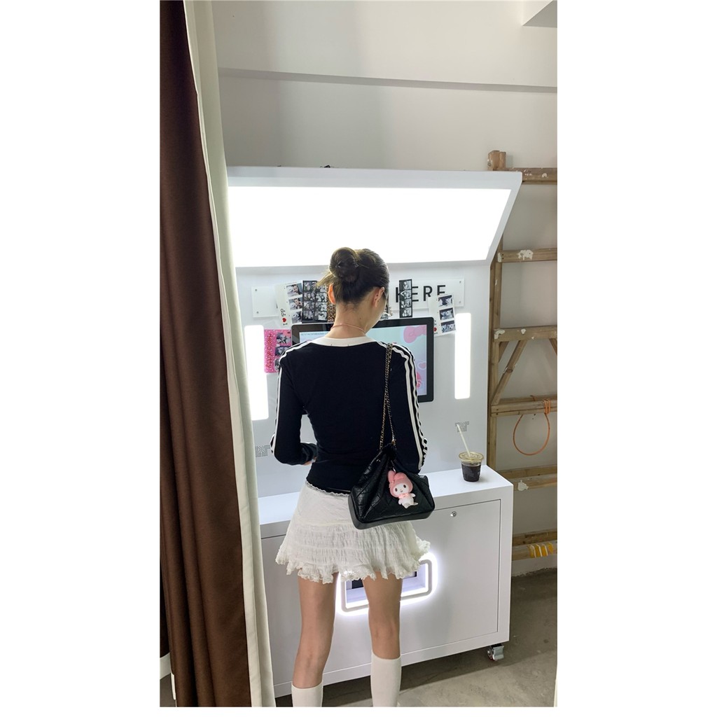 Kii Wii Mùa Thu Mới Nữ Phiên Bản Hàn Quốc Màu Sắc Tương Phản Cổ Chữ V In Hình Retro Slim Fit Áo Thun Dài Tay 240828 | BigBuy360 - bigbuy360.vn