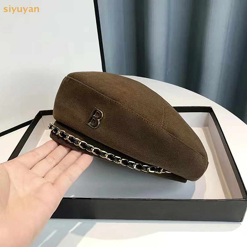Siyuyan Cotton Nữ Mũ Nồi Mùa Đông Mũ Vintage Pháp Kẻ Sọc Top Mũ Họa Sĩ Mũ Thu Đông Phố Hình Bát Giác Mũ Nồi VN