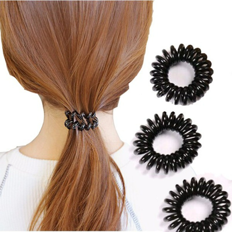 Thời Trang Đen Tất Cả Trên Cáp Điện Thoại Scrunchie Nữ Hàn Quốc Dây Buộc Tóc Da Dây Điện Cuộn Dây Mũ Đội Đầu